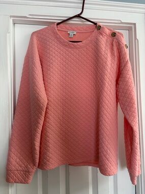 J. Crew Quilted Button-Shoulder Sweatshirt in Coral Pink